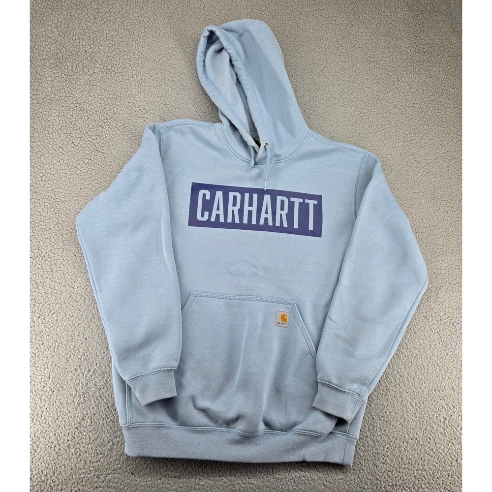 Carhartt Pullover Hoodie Mens Medium Loose Fit Blue Graphic Logo TS5882